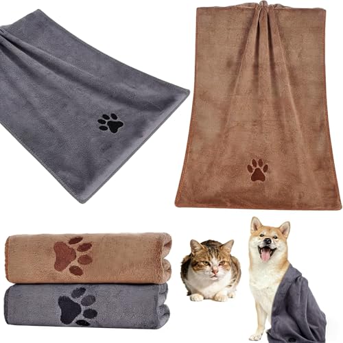 Pnoyws 2 Pack Dog Towels 50 x 100cm Super Absorbent Microfiber Pet Towels - Fast Drying Quick Drying Dog Towel Soft Comfortable Pet Bath Towel for Dogs Puppies Cats Bath Rain Travel