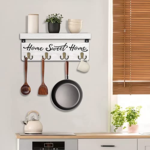 Buways Wall-Mounted Key And Mail Holder, Wooden Key Rack With 4 Double Key Hooks, Rustic Home Decor For Entryway(White) #TOP5