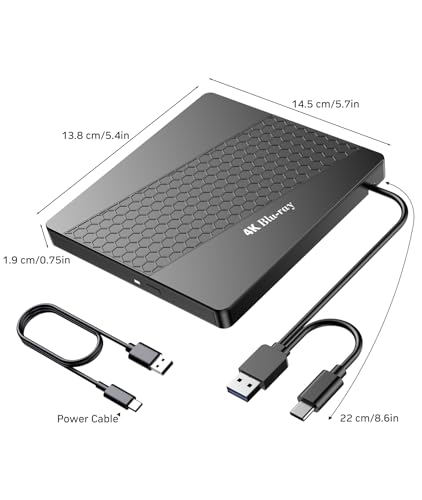 Image of External 4k Blu Ray Drive for Pc,Portable 4k UHD Blu Ray Player,SD /TF Port with Carry Case, USB 3.0 HD Blu-Ray Player,DVD+ /-RW External Optical Drive for MacBook Pro Windows Laptop