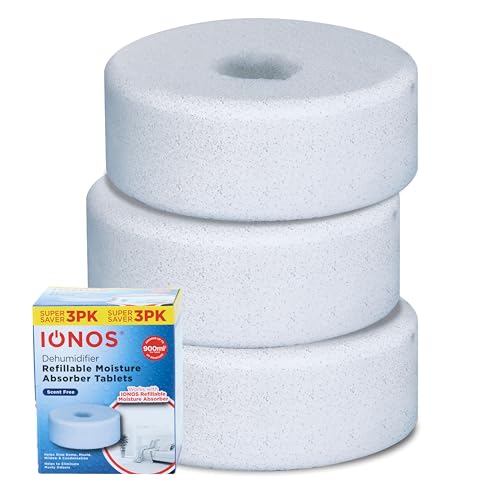 IONOS - Pastillas de recambio deshumidificadoras de 450 g, paquete de 3, absorbe hasta 900 ml, para uso con IONRDEHUMSF1PB12, absorbentes de humedad sin perfume (IONTABLETSF3PKB8)