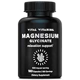 Vital Vitamins Magnesium Glycinate 500mg - High Absorption Formula - Promotes Relaxation, Calmness, & Restful Sleep - Pure Magnesium Supplement for Men & Women - 180 Capsules, Vegan, Non-GMO