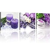 TutuBeer 3 Panels Spa Decor Zen Decor Purple Wall Art Spa with Purple Lavender Candles Spa Pictur...