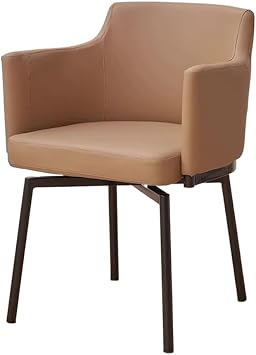 Dining Room Chairs, Upholstered Kitchen Chairs with Backrest and Metal Legs, Leather Swivel Dining Chairs with Armrests for Home Office Living Room and Restaurant Brown 1