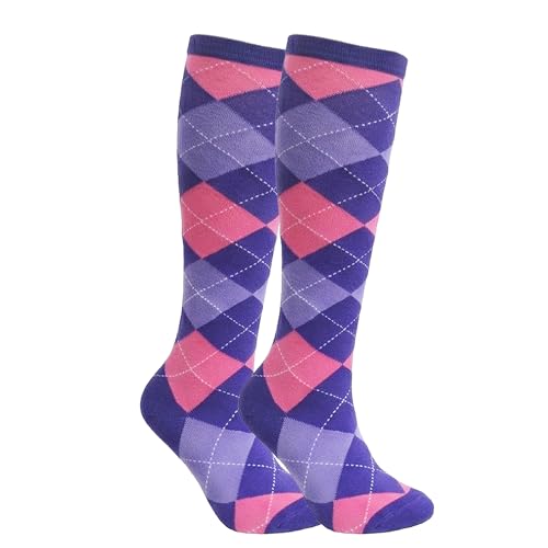 Image of Couver Women's Argyle Knee High Socks - Soft Acrylic Over the Calf Tube Style Socks for Casual Athletic - One Size