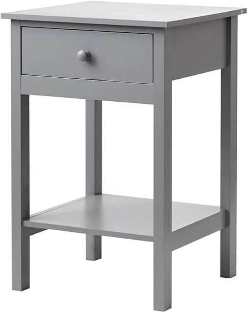 locallocal Grey Bedside Table, Small Side End Table with Drawer & Bottom Storage Shelf, Wooden Nightstand for Bedroom, Living Room & Guest Room, 30x40x61cm