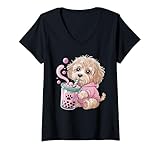Photo Gallery donna carino cockapoo puppy bubble tea amante kawaii maglietta con collo a v Photo Gallery donna carino cockapoo puppy bubble tea amante kawaii maglietta con collo a v