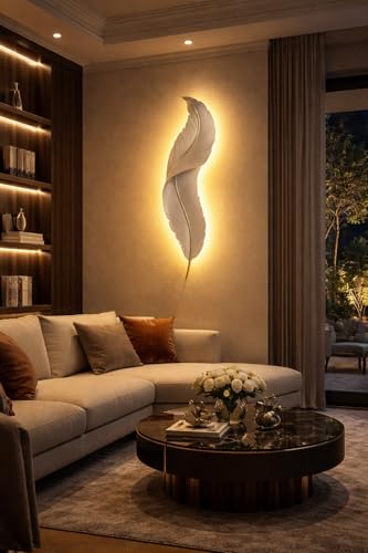 Image of Modern Decorative 3-Color LED Warm White, Natural White & Cool White LED Feather Design Wall Lamp Sconce for Living Room, Bedroom, Hallway, Hotel, Staircase, Drawing Room, Restaurant, Reception