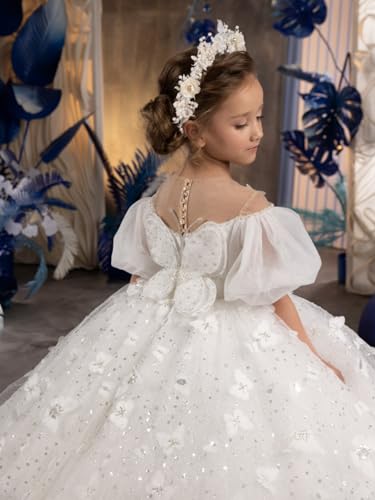 Tulle Flower Girls Dresses Puff Sleeve Pageant Dress for Girls Butterfly Wedding Party Dress4