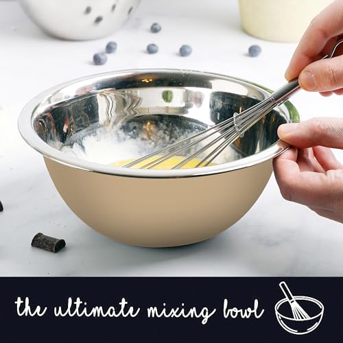 Image of WHYSKO Stainless Steel Mixing Bowls Set, 5-Piece Meal Prep & Food Storage | .75, 1.5, 3, 4 & 5 Quart Metal Mixing Bowls Set for Prep, Serving, Baking & Food Storage, Ecofriendly, Dishwasher Safe, Khaki