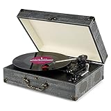 Vinyl Record Player Bluetooth Turntable 3 Speed Vintage Suitcase LP Record Player with Stereo...