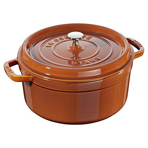 Image of STAUB Cast Iron Dutch Oven 5.5-qt Round Cocotte, Made in France, Serves 5-6, Burnt Orange