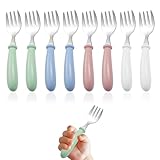 Toddler Forks 8pcs Kids Forks Baby Fork Toddler Fork with Round Handle Safe Flatware for Self Feeding Stainless Steel Cute Baby Cutlery (Green Pink White Blue)