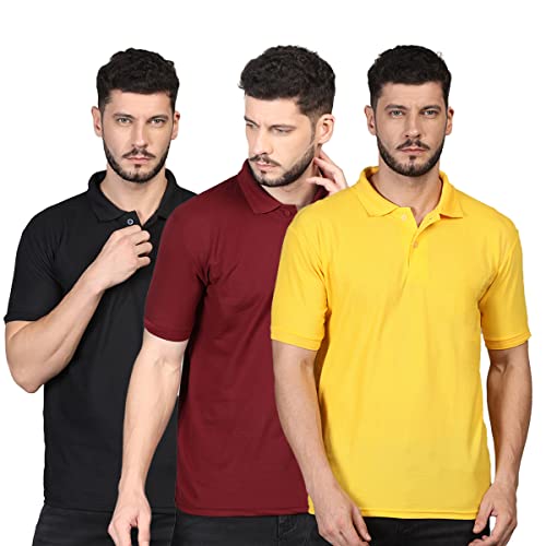Image of INKKR Men's Casual Polo Neck Half Sleeve Solid T-Shirt (Pack-3)