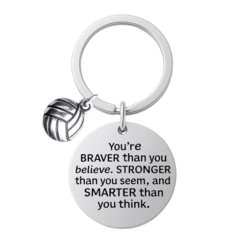 Sportybella Volleyball Charm Keychain - Inspirational Jewelry with You’re Braver Than You Believe, Stronger Than You Seem & Smarter Than You Think Message, Gift for Players