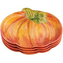 UP Pumpkin-Shaped Melamine Plates - Fall Harvest Theme, BPA-Free, Dishwasher Safe, for Appetizers, Dessert, Snacks, and Thanksgiving, Orange, 7.875 x 7 Inch, Set of 4