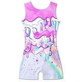 Vieille Kids Gymnastics Leotards 7-8 Girls Dance Tumbling Outfit Cute Ice Cream Print Sparkly Ballet Unitard Biketards with Shorts