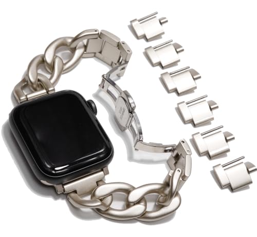 Royce&Roland Apple watch チェーンバンド バタフライバックル おしゃれ アップルウォッチ 時計 バンド (ステンレス/シルバー) レディース メンズ ギフト プレゼント (40mm 41mm 42mm, スターライト)の商品画像（Amazon）