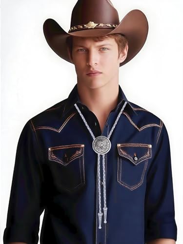 Image of GelConnie Floral Bolo Tie for Men Womens Bolo Tie Necklace Native American Black Men's Bolo Ties Western Cowboy Bolero Ties