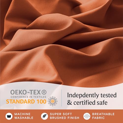 Image of LuxClub 4 PC Queen Sheet Set, Queen Size, Deep Pockets 18 inch Wrinkle Free Cooling Sheets Machine Washable Hotel Bedding Silky Soft - Autumn Orange Queen