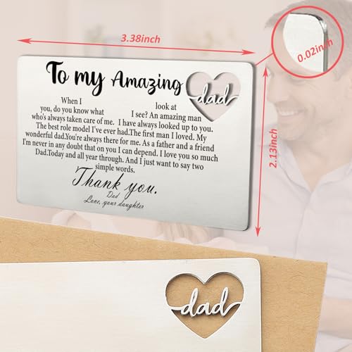 Image of YODOCAMP Dad Wallet Card Thank You Gift from Daughter, Appreciation Greeting Card for Father, Meaningful Birthday Fathers Day Gift, Engraved Pocket Card Reminder for Dad QBK14