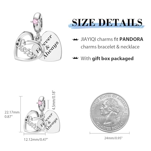 JIAYIQI Sister Mother Daughter Wife Charms Fit Charms Bracelet Necklace, 925 Sterling Silver Forever Always Love Dangle Charms for Women Birthday Mother's Day Christmas4