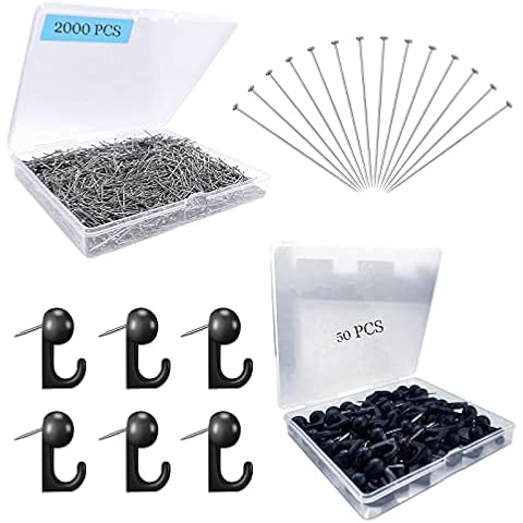 2000PCS Straight Pins + 50PCS Push Pin Hooks Cover
