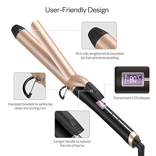 Anjou Curling Iron 1.25 inch with Tourmaline Ceramic Coating, Hair Curling Wand with Anti-scalding Insulated Tip, Hair Salon Curler Waver Maker (200 °F to 410 °F - For All Types of Hair)