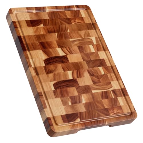 Tabla de Cortar de Madera de Acacia para Cocina, Tabla Grande de Madera Maciza con Ranuras y Asas, para Carnes, Verduras y Frutas, 38,0 cm x 26,0 cm x 2,2 cm miniatura 1
