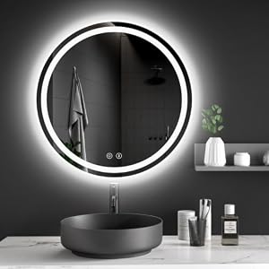 Dripex Badspiegel Rund mit Beleuchtung Led Spiegel mit Touch-Schalter, Dimmbar, 3 Lichtfarbe Einstellbare Runder Badezimmerspiegel mit Beleuchtung, Beschlagfrei 50x50 cm