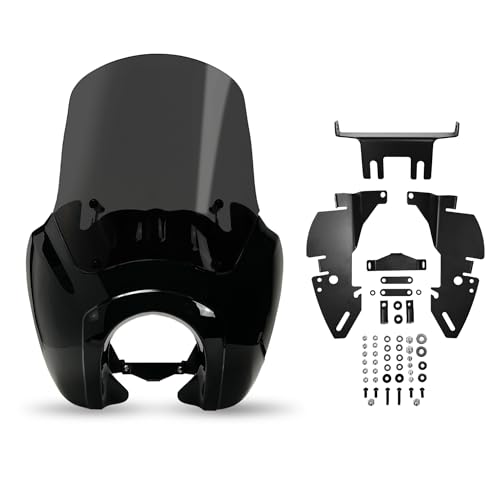 Krator Motorcycle Windshield Fairing Wind Deflector Motorcycle Accessories Smoke Windscreen Compatible with Harley Davidson Dyna Super Glide T-Sport FXDXT FXR & Softail FXBB/S FLSB FXLR/S