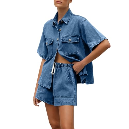 NSICBMNO Blue Two Piece Outfit Women Y2 Denim Co Ord Sets Short