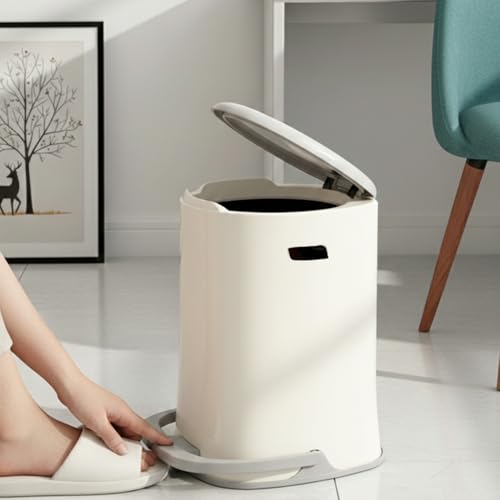 Image of Kriva Plastic Pedal Dustbin with Soft Close Lid | Compact Garbage Bin for Bathroom, Kitchen & Office | Modern Design Anti Slip Base Trash Can(Grey Lid & Base)