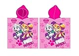 Weiches, kuscheliges Badetuch / Badeponcho mit Kapuze. Mit lustigen Paw Patrol Motiven bedruckt vorne und hinten