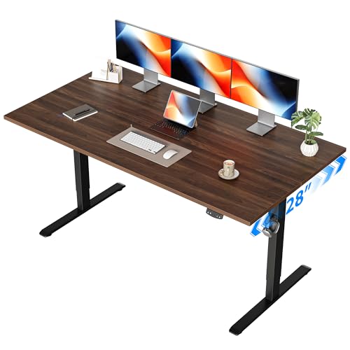 Image of Agilestic Electric Standing Desk, 63 x 28 Inches Height Adjustable Desk, Sit Stand up for Work Office Home, Ergonomic Rising Computer Table with Memory Preset, Dark Walnut