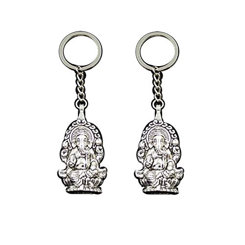 honggui 1111 Schlüsselanhänger, Metall, Schmuck, Ganesha, Buddha, Elefant, 62 x 32 mm, 2 Stück, Antikes Silber, ancient silver, Kette, einfach