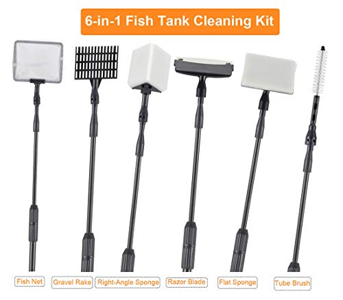 hygger Carbon Fiber 6 in 1 Aquarium Cleaning Tool Kit Algae Scraper Scrubber Pad Sponge Telescopic Handle Fish Tank… - Image 4