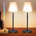 Ainostone Cordless Table Lamp Rechargeable 2 Pack Wireless Touch Light Battery Operated 3 Color & RGB Stepless Dimmable Portable Led Waterproof Small Lamps for Kichen/Dining/Outdoor/Patio/Restaurant