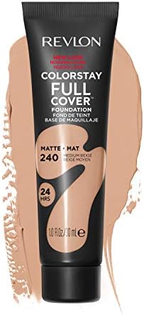 Liquid Foundation by Revlon, ColorStay Face Makeup for Normal and Dry Skin, Longwear Full Coverage with Matte Finish, Oil Free, 240 Medium Beige, 1.0 Oz