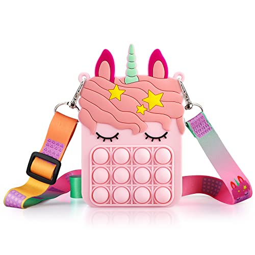 ATESSON Pop Shoulder Bag for Girls and Women, Mini Pop Purse Bags, Lovely Sensory Silicone Cartoon Bag Toy for Students Kids (Light Pink)
