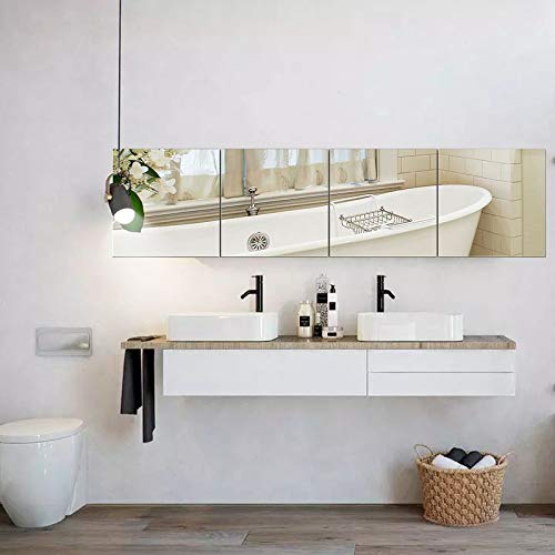 EDGEWOOD Wall Mirrors Flexible Real Glass Flat Frameless 4-Piece Set, 14x14 Inches