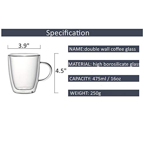 Borosilicate Glass Coffee Mug With Lid Handle,16 Oz Double-Wall Insulated Glass Cup - Enjoy A Cup Of Coffee, Tea, Cappuccino Or Latte Longer At The Perfect Tempera (16.7Oz With Glass Lid) #TOP6