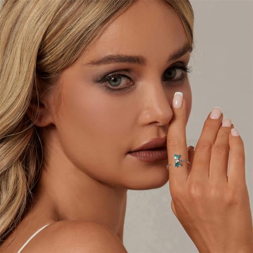 Dtja Green Dragonfly 925 Sterling Silver Ring for Women Adjustable Expandable CZ Promise Wedding Statement Butterfly Beaded Open Wrap Finger Rings Comfort Fit Fashion Birthday Holiday Jewelry4