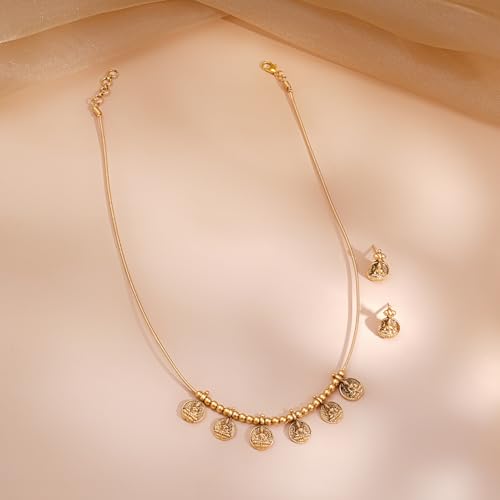 Image of Rubans Necklace Set Gold Plated Traditional Stylish Floral Theme Jewellery Gift for Women & Girls