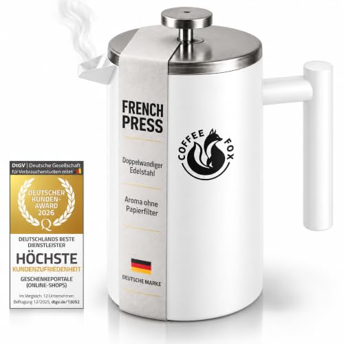 COFFEE FOX® French Press 1 Liter – Thermo Kaffeebereiter aus Edelstahl – Ansicht 1