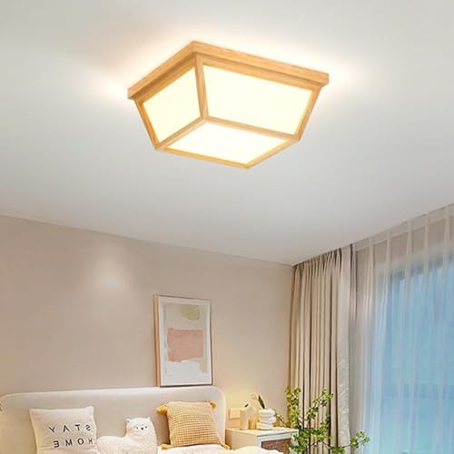 Lámpara de techo cuadrada estilo japonés de madera blanca 2