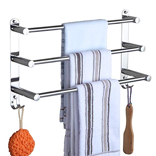 Mlesi Towel Bars Freely Retractable 17-31 Inches Bathroom Towel Rack With Hooks,Sus304 Stainless Steel 3-Tiers Towel Rails Wall Mounted No Drill Sdjustable ,Bathroom Towels Shelves Rack With Adhesives #TOP2