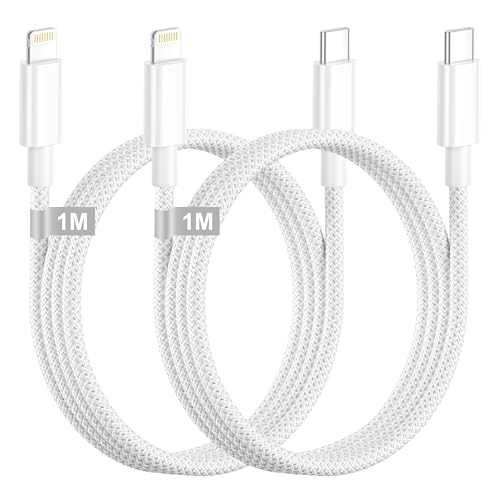 Cable Lightning USB C 1M 2Pack, [Certificado Apple MFi]Cable iPhone Carga Rapida Cable Cargador iPhone Cable USB C a Lightning Cable Tipo C Carga Rapida para iPhone 14/13/12/11 Pro Max/XS/XR/8/SE/iPad
