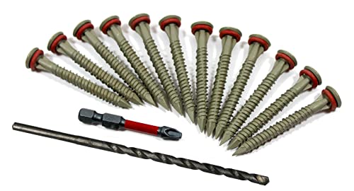 Velocity Concrete Screw Kit With Redseal Moisture Barrier – Includes 12 High-Performance Concrete Screws, 1 Drill Bit, And 1 Driver Bit (Flat Head, Size 1/4” X 2 1/4”) #TOP2