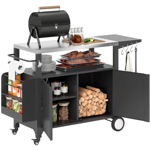 Outsunny Grill Cart with Foldable Side Table