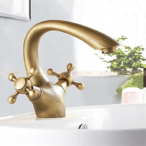 Robinet mélangeur rétro doré à deux poignées mono-trou pour lavabo de cuisine chic
